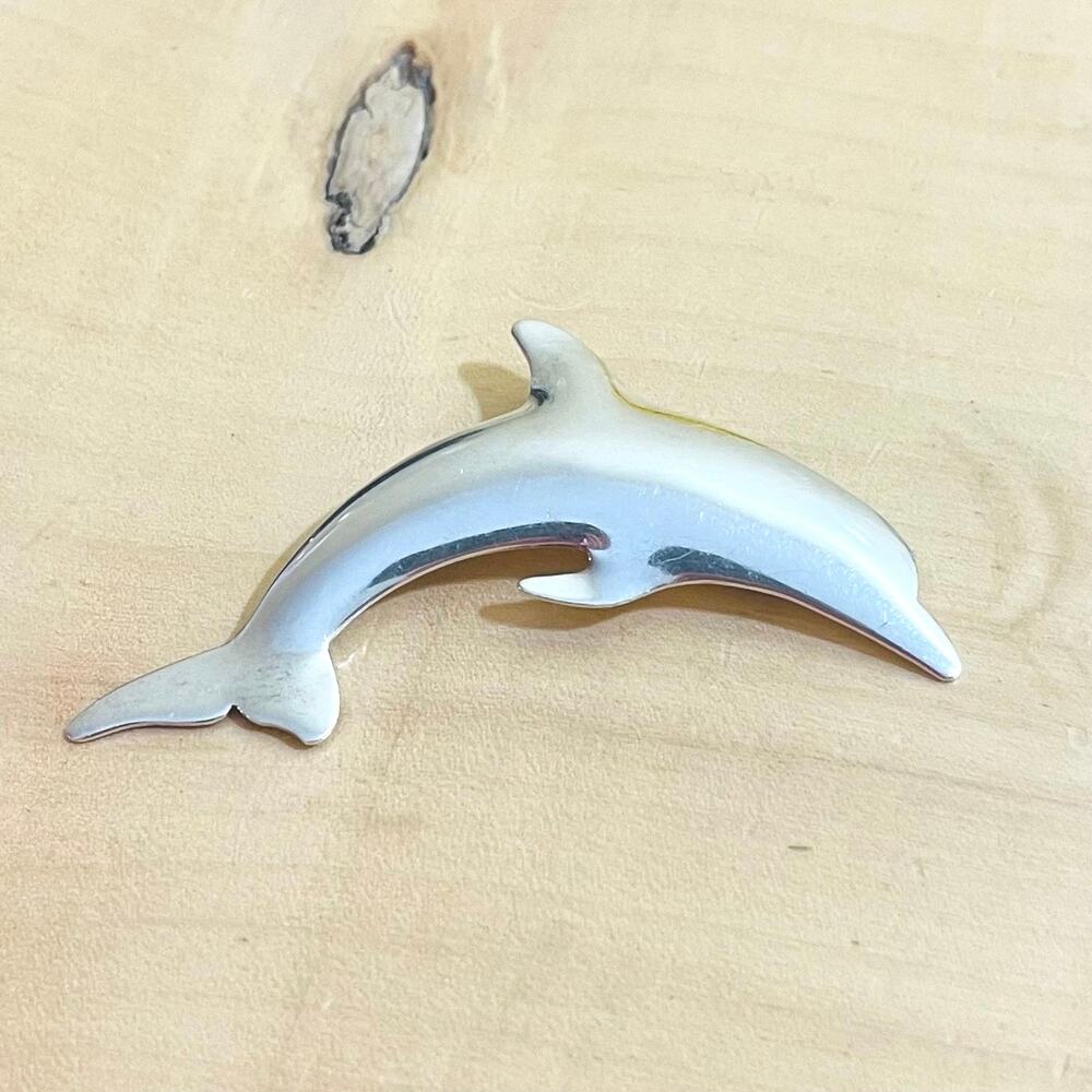 Vtg International 925 Sterling Silver Dolphin PENDANT BROOCH Pin Ocean Beachy